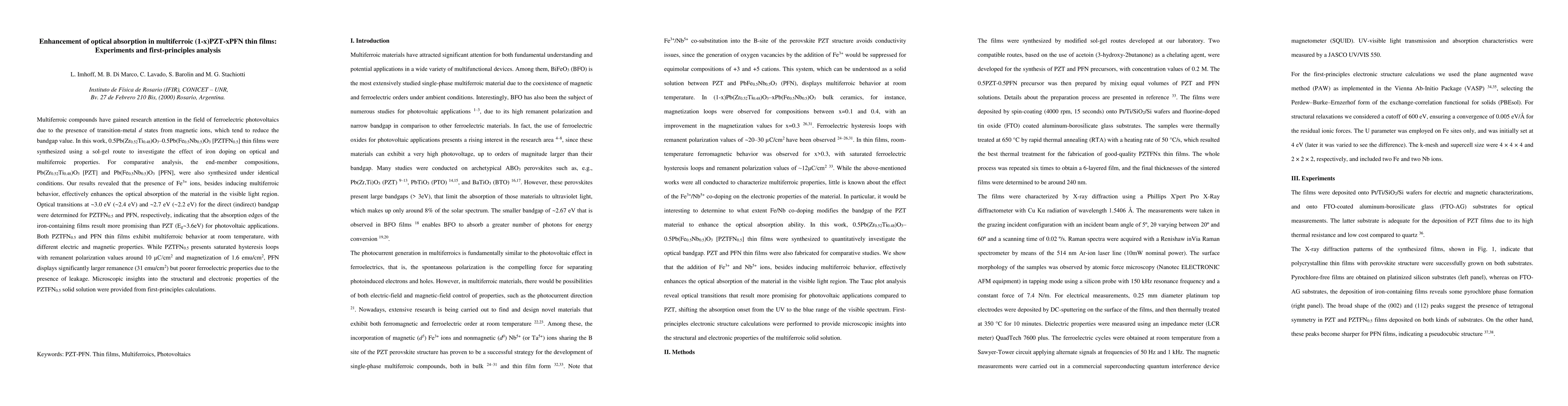 Thumbnail for Enhancement of optical absorption in multiferroic (1-x)PZT-xPFN thin
  films: Experiments and first-principles analysis