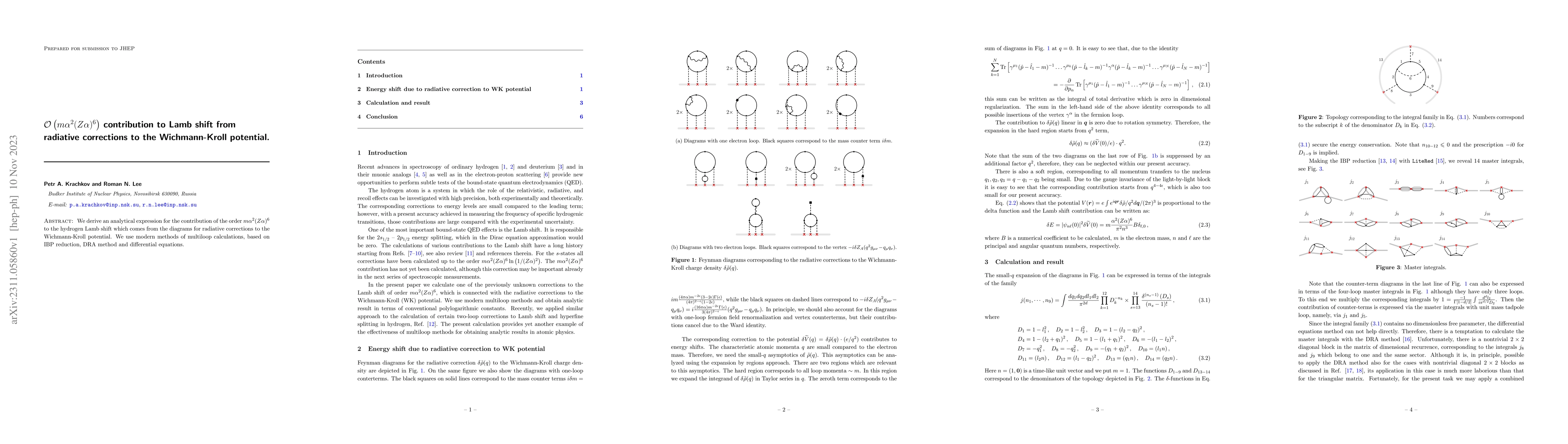 Thumbnail for $\mathcal{O}\left(m\alpha^2 (Z\alpha)^6\right)$ contribution to Lamb
  shift from radiative corrections to the Wichmann-Kroll potential
