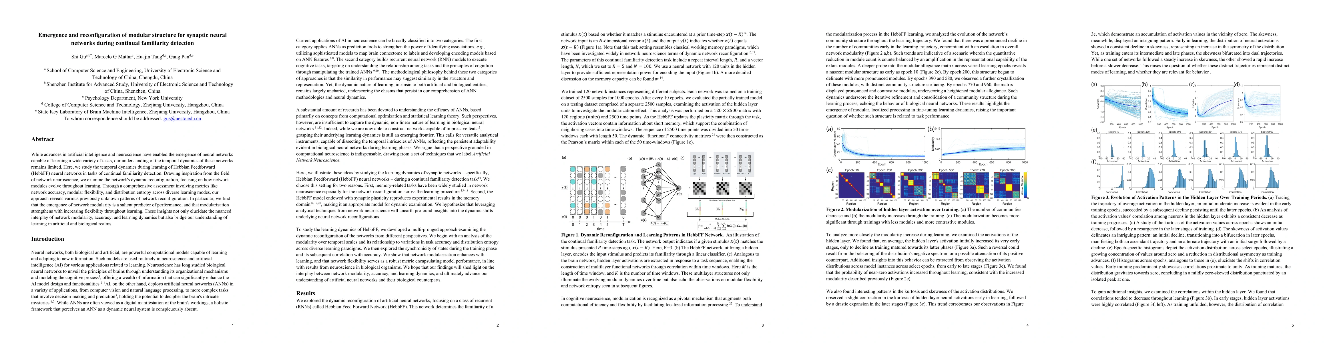 Thumbnail for Emergence and reconfiguration of modular structure for synaptic neural
  networks during continual familiarity detection