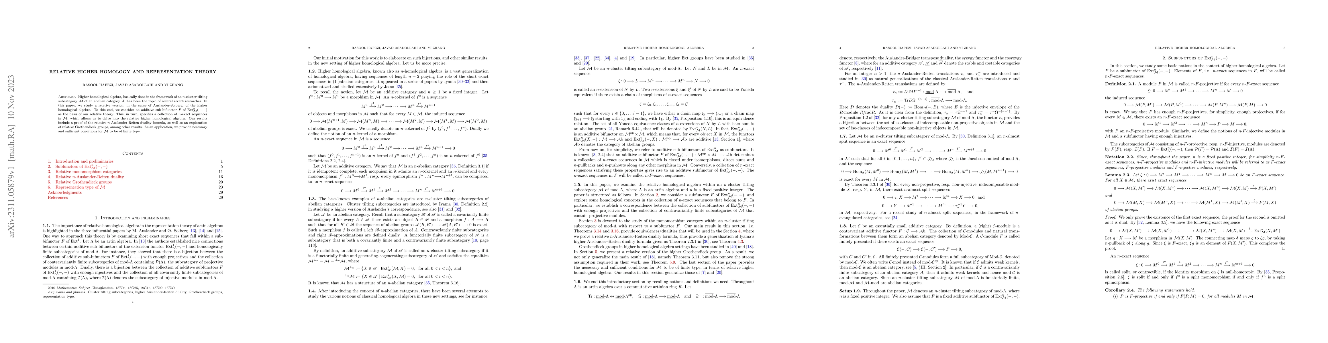 Thumbnail for Relative Higher Homology and Representation Theory