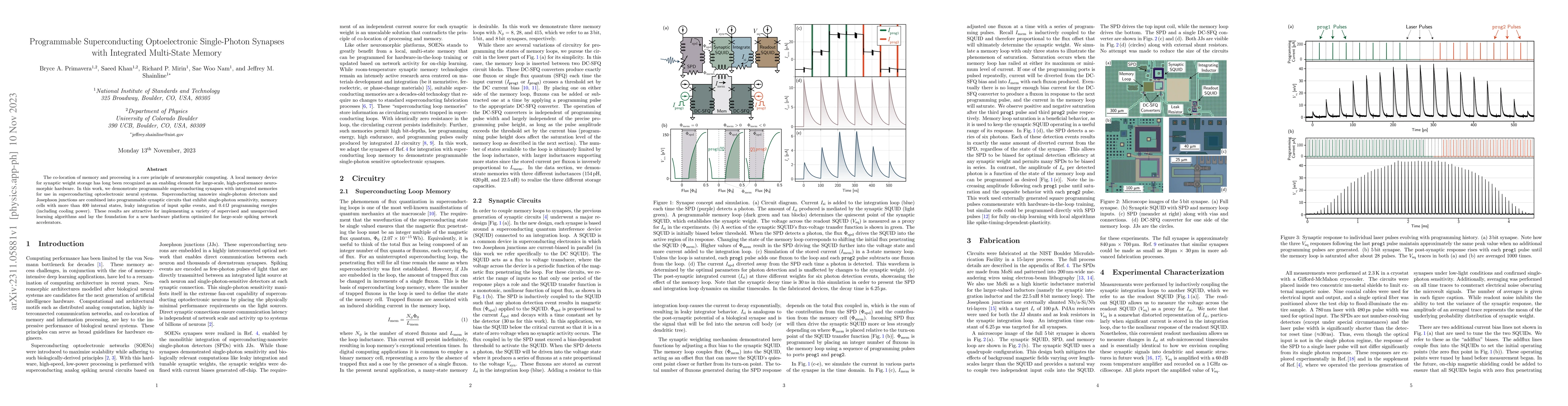 Thumbnail for Programmable Superconducting Optoelectronic Single-Photon Synapses with
  Integrated Multi-State Memory