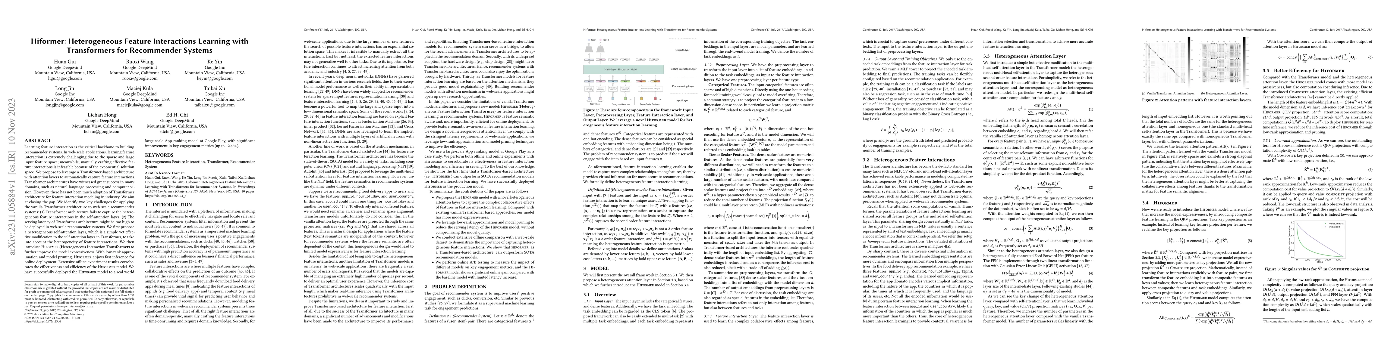 Thumbnail for Hiformer: Heterogeneous Feature Interactions Learning with Transformers
  for Recommender Systems