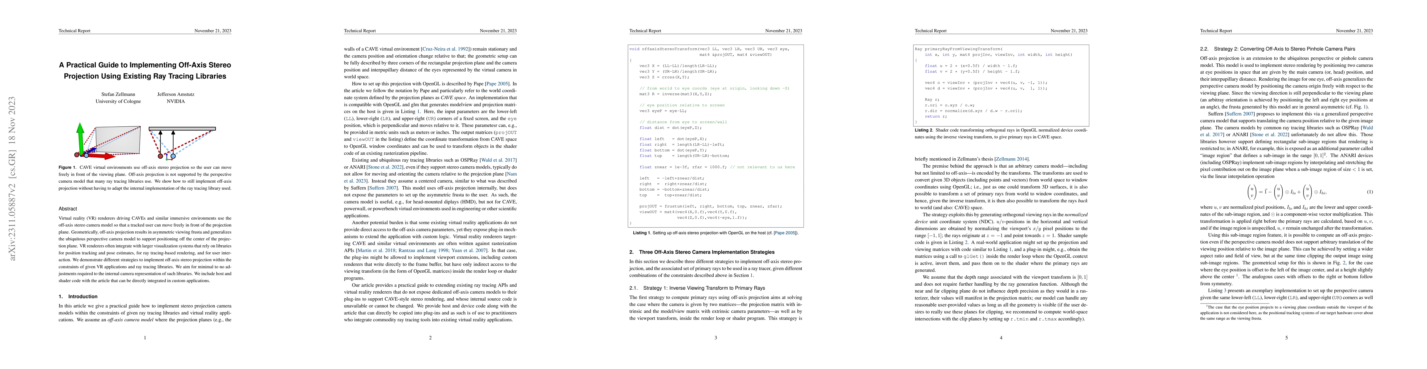 Thumbnail for A Practical Guide to Implementing Off-Axis Stereo Projection Using
  Existing Ray Tracing Libraries