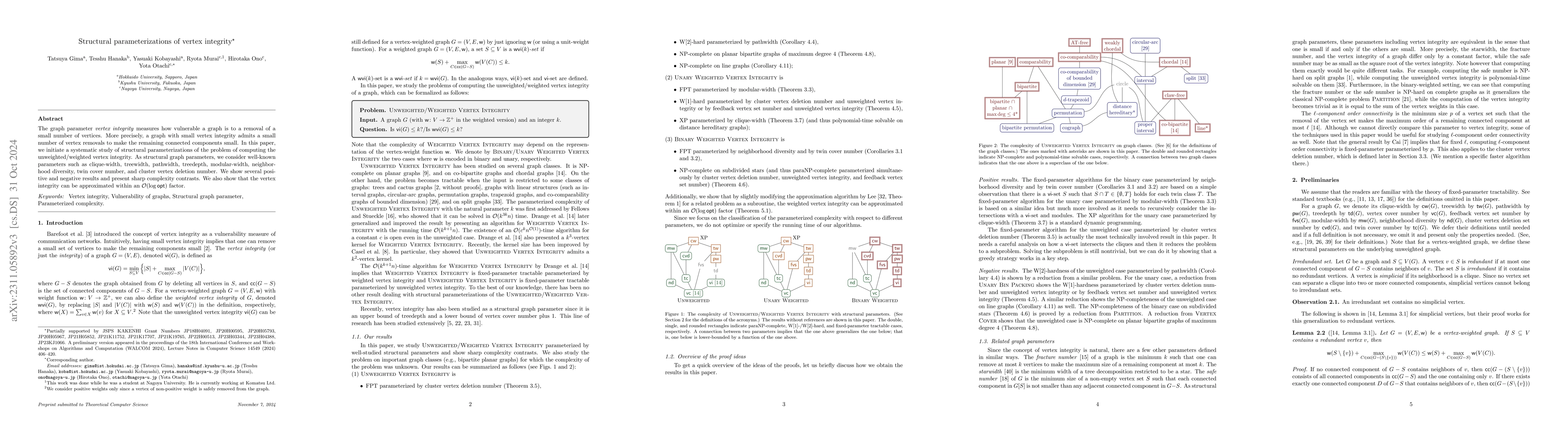 Thumbnail for Structural Parameterizations of Vertex Integrity