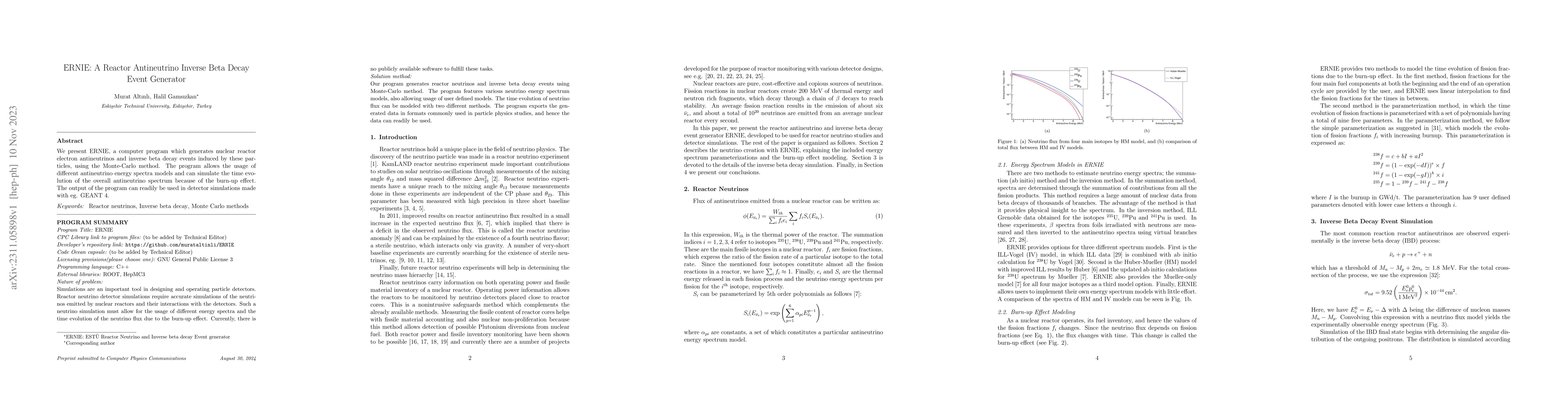 Thumbnail for ERNIE: A Reactor Antineutrino Inverse Beta Decay Event Generator