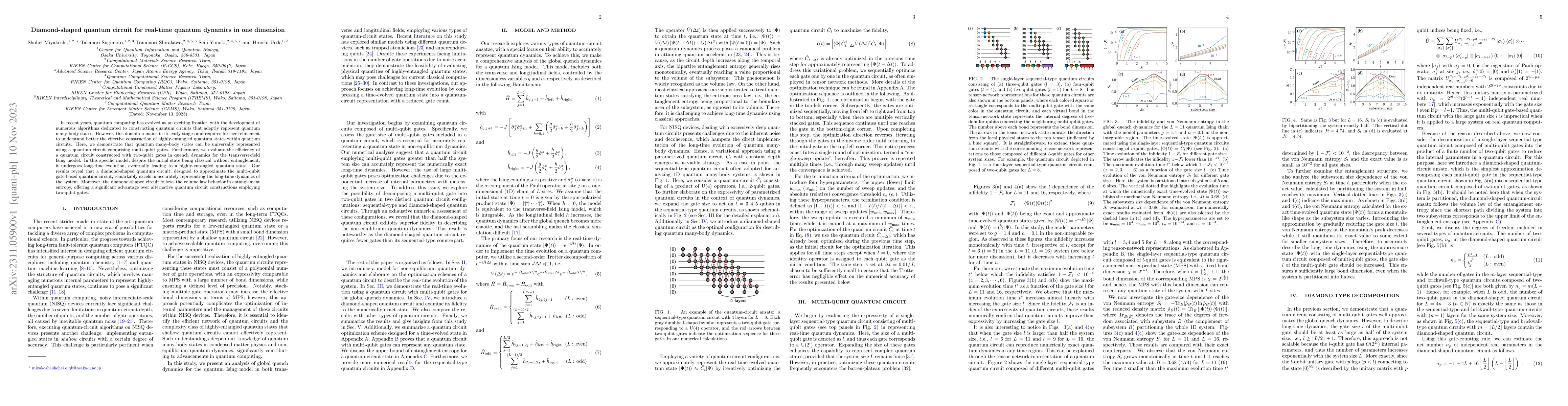 Thumbnail for Diamond-shaped quantum circuit for real-time quantum dynamics in one
  dimension