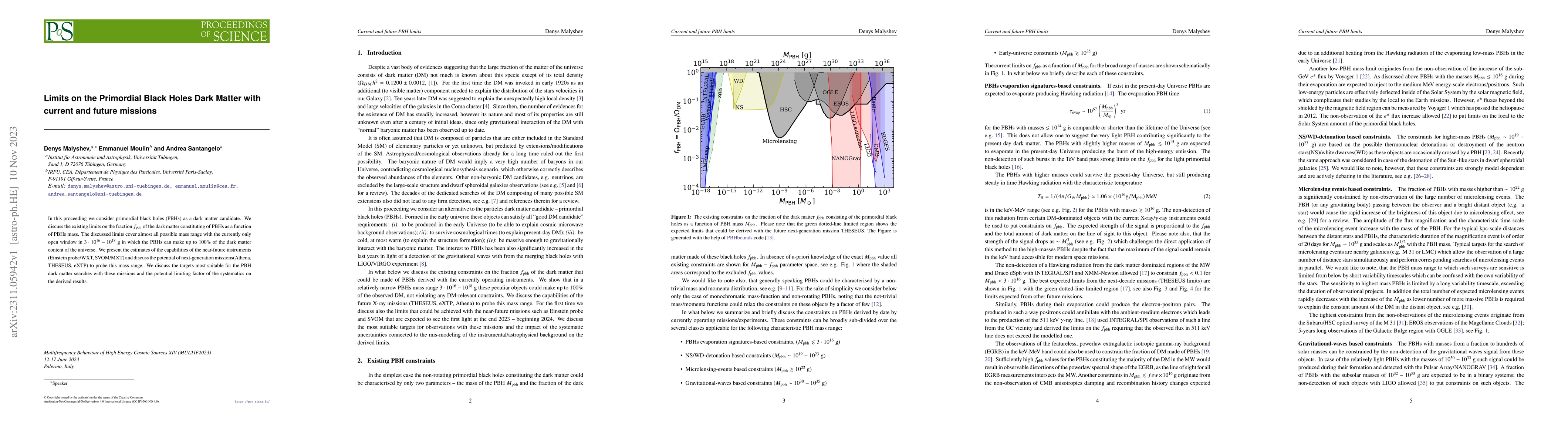 Thumbnail for Limits on the Primordial Black Holes Dark Matter with current and future
  missions