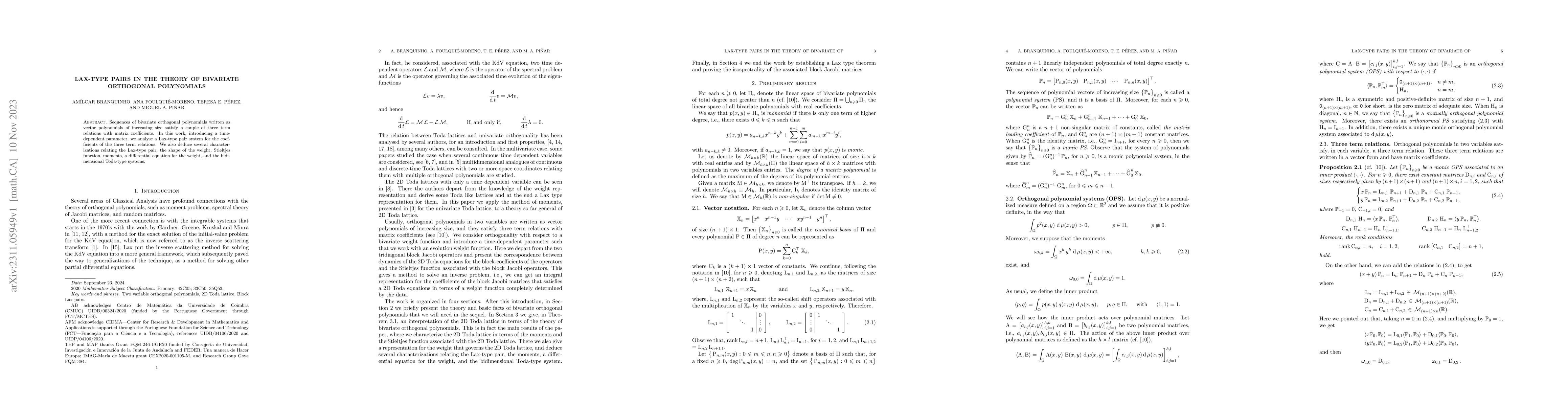 Thumbnail for Lax-type pairs in the theory of bivariate orthogonal polynomials