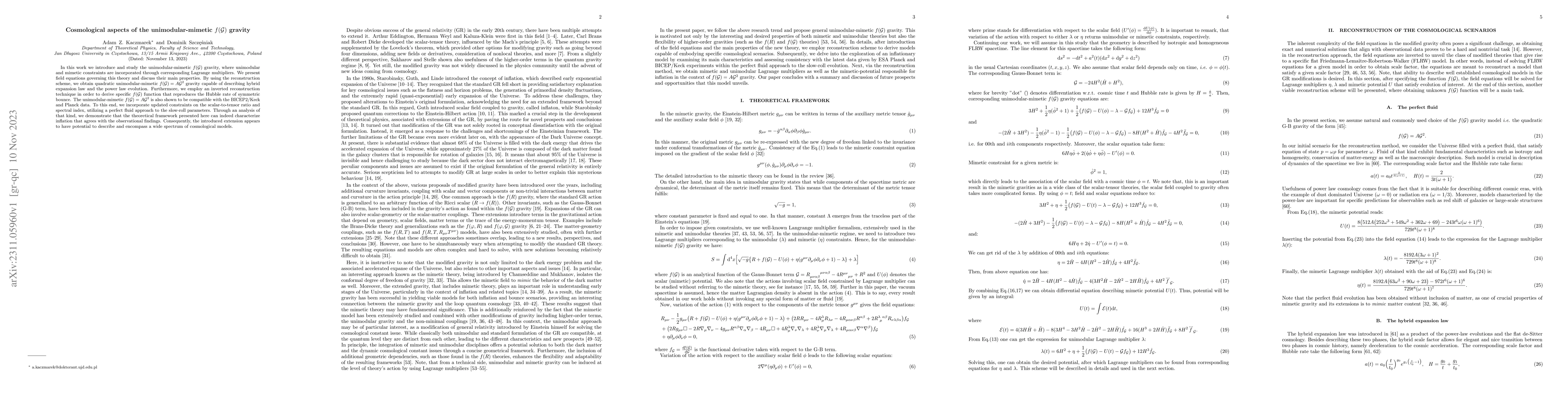 Thumbnail for Cosmological aspects of the unimodular-mimetic $f(\mathcal{G})$ gravity