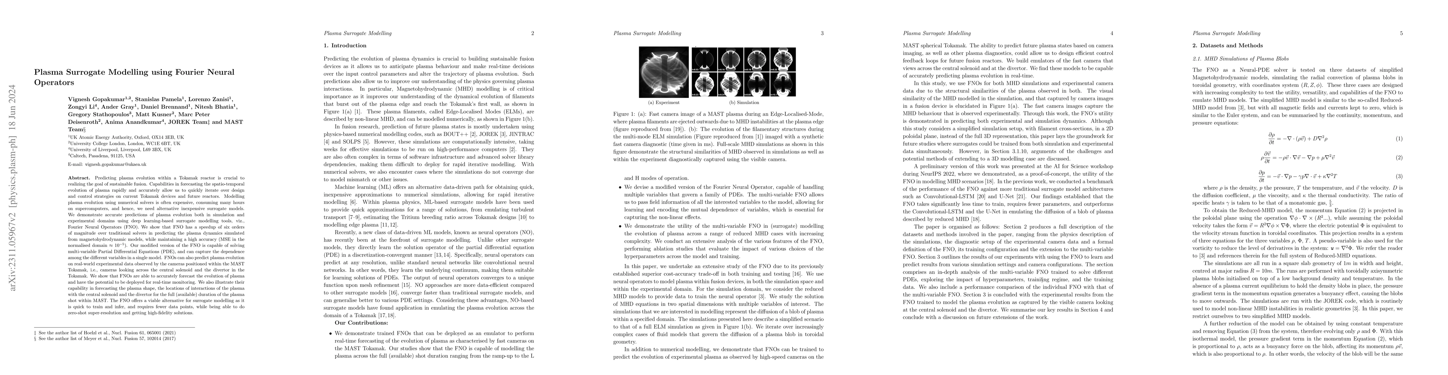 Thumbnail for Plasma Surrogate Modelling using Fourier Neural Operators