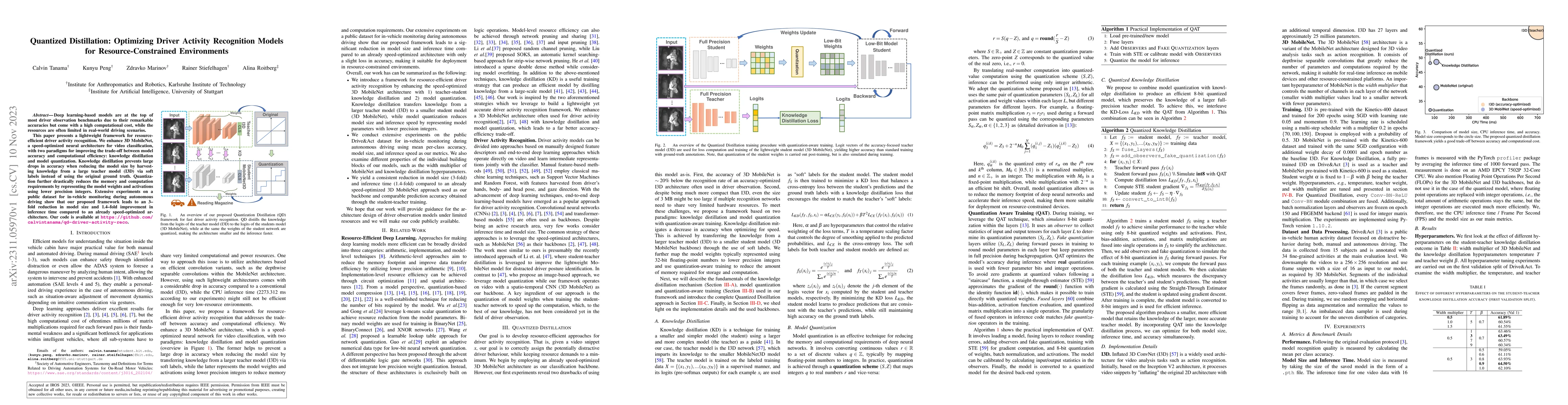 Thumbnail for Quantized Distillation: Optimizing Driver Activity Recognition Models
  for Resource-Constrained Environments