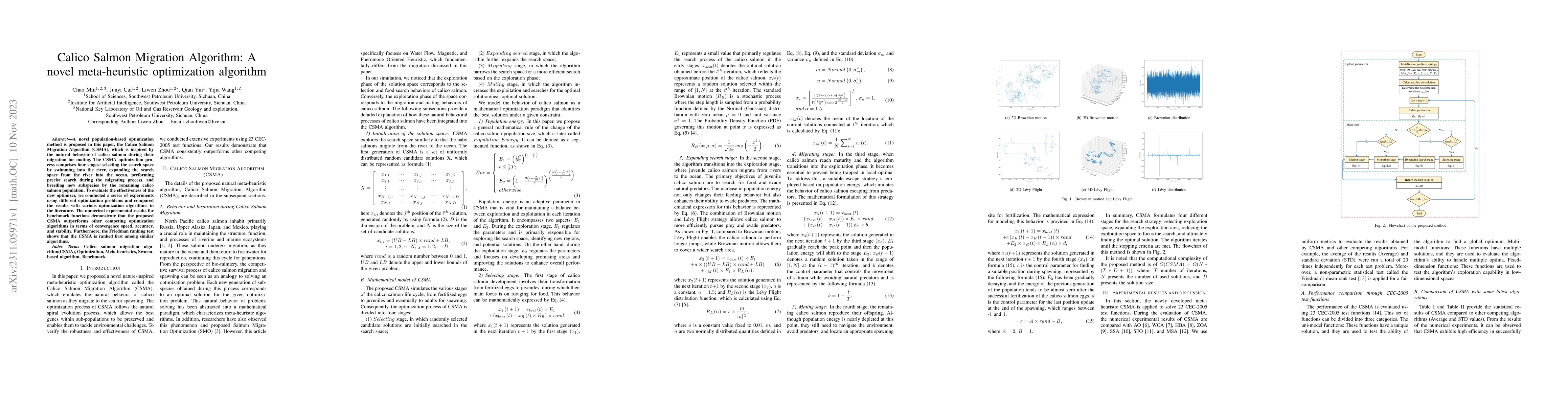 Thumbnail for Calico Salmon Migration Algorithm: A novel meta-heuristic optimization
  algorithm