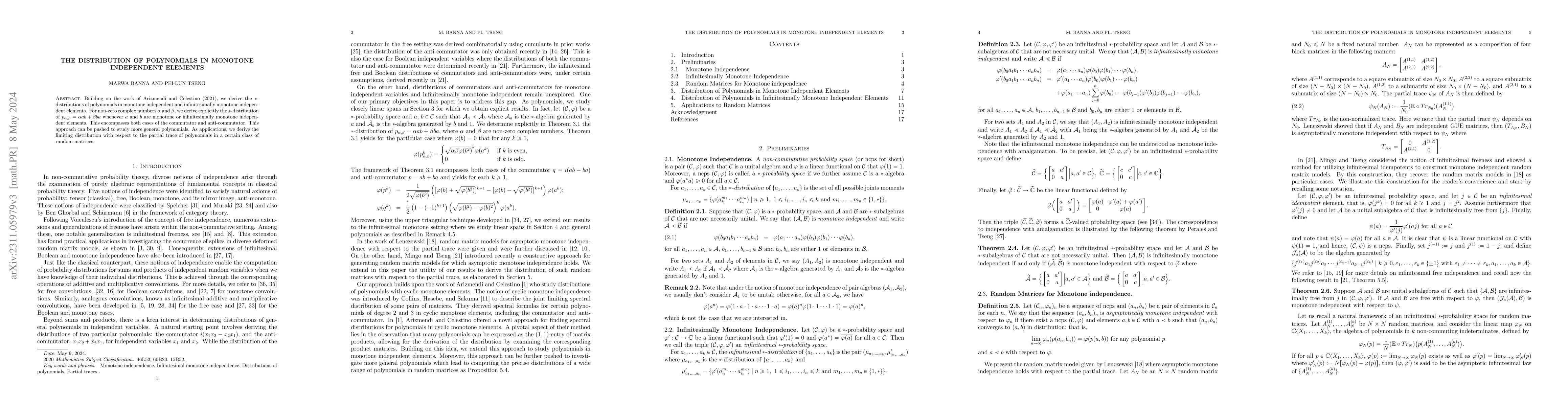 Thumbnail for The Distribution of Polynomials in Monotone Independent Elements