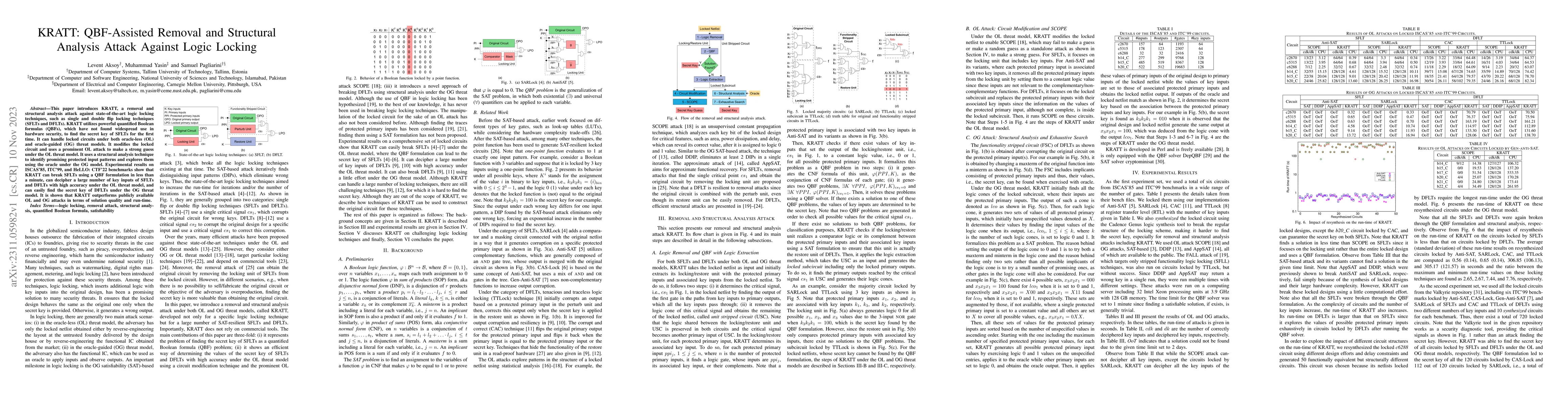 Thumbnail for KRATT: QBF-Assisted Removal and Structural Analysis Attack Against Logic
  Locking