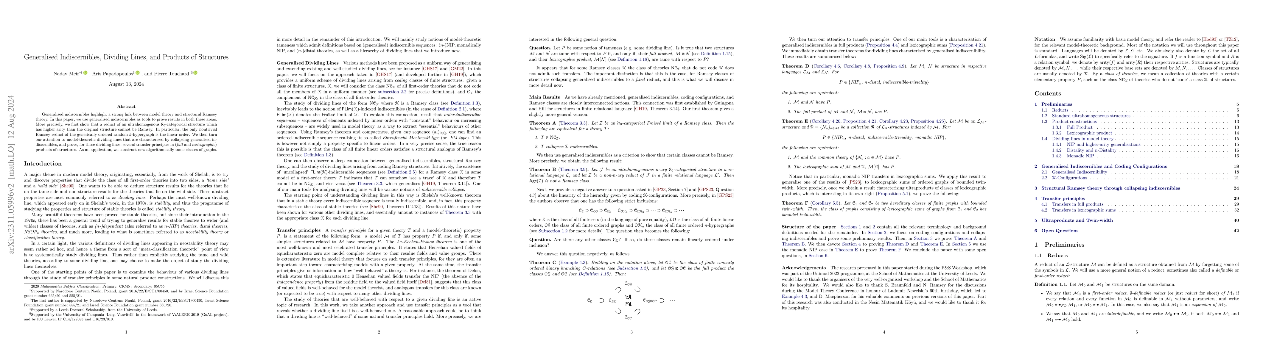 Thumbnail for Generalised Indiscernibles, Dividing Lines, and Products of Structures