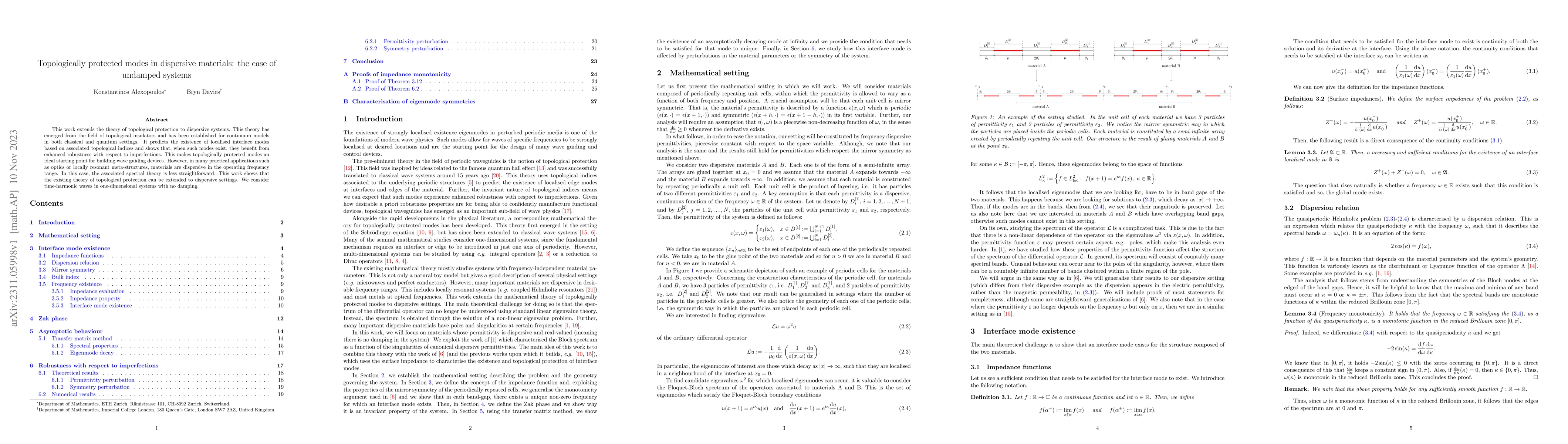 Thumbnail for Topologically protected modes in dispersive materials: the case of
  undamped systems