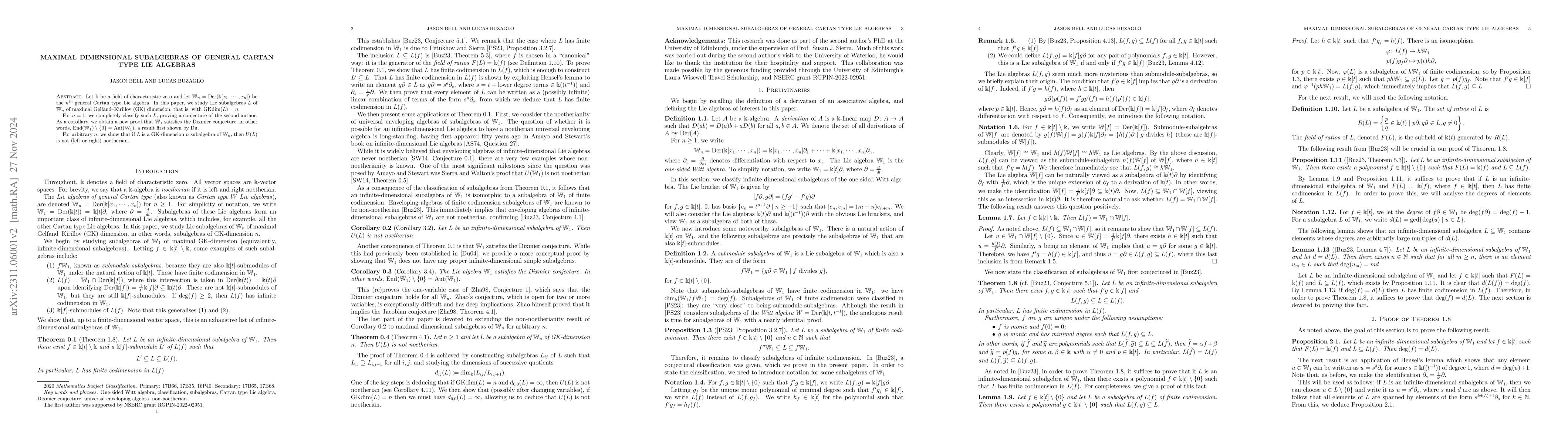 Thumbnail for Maximal dimensional subalgebras of general Cartan type Lie algebras