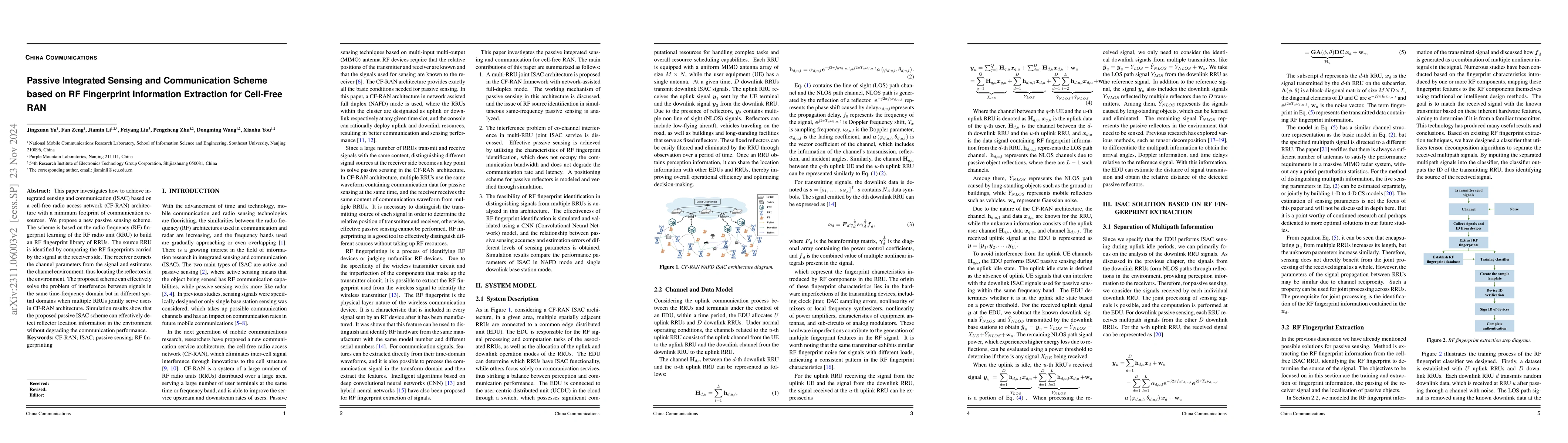 Thumbnail for Passive Integrated Sensing and Communication Scheme based on RF
  Fingerprint Information Extraction for Cell-Free RAN