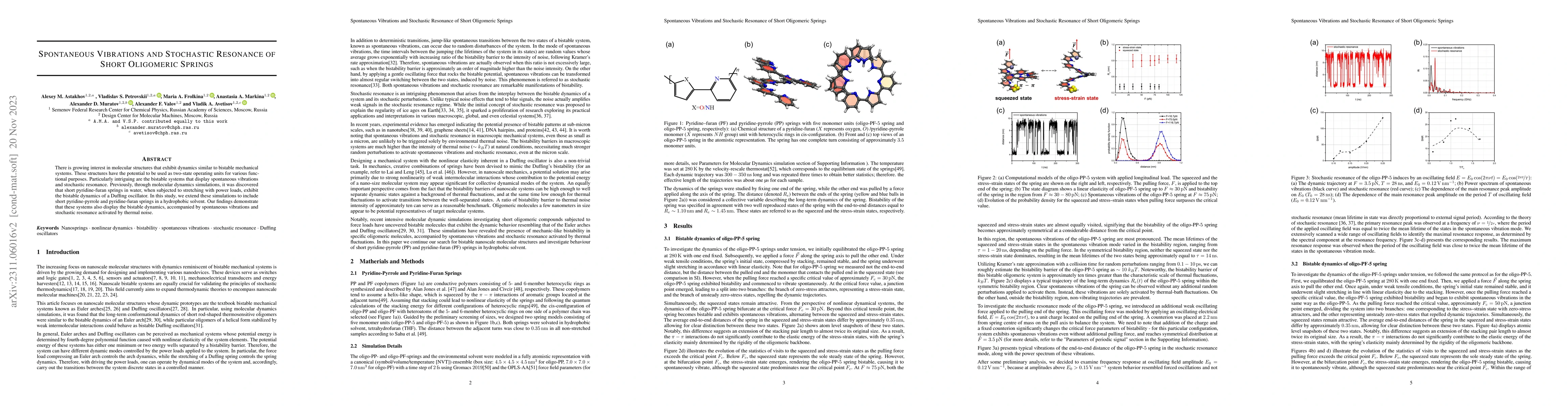 Thumbnail for Spontaneous Vibrations and Stochastic Resonance of Short Oligomeric
  Springs