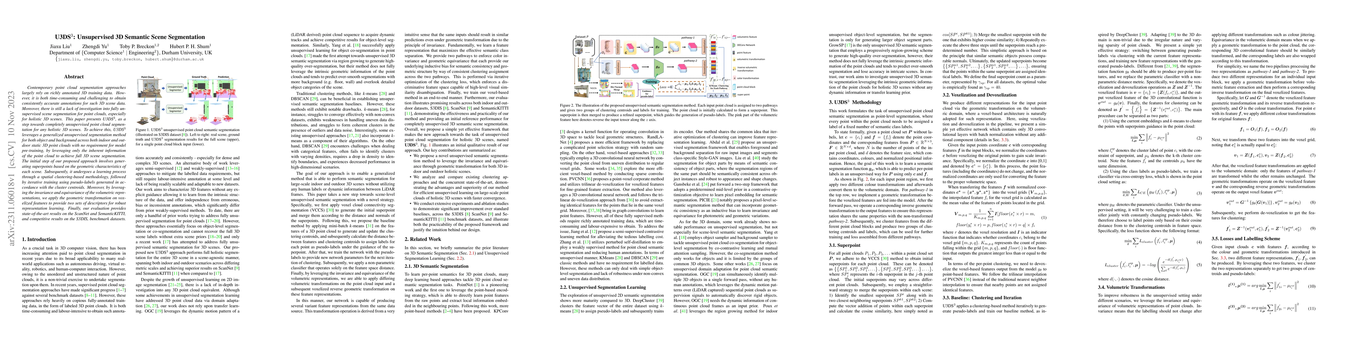 Thumbnail for U3DS$^3$: Unsupervised 3D Semantic Scene Segmentation