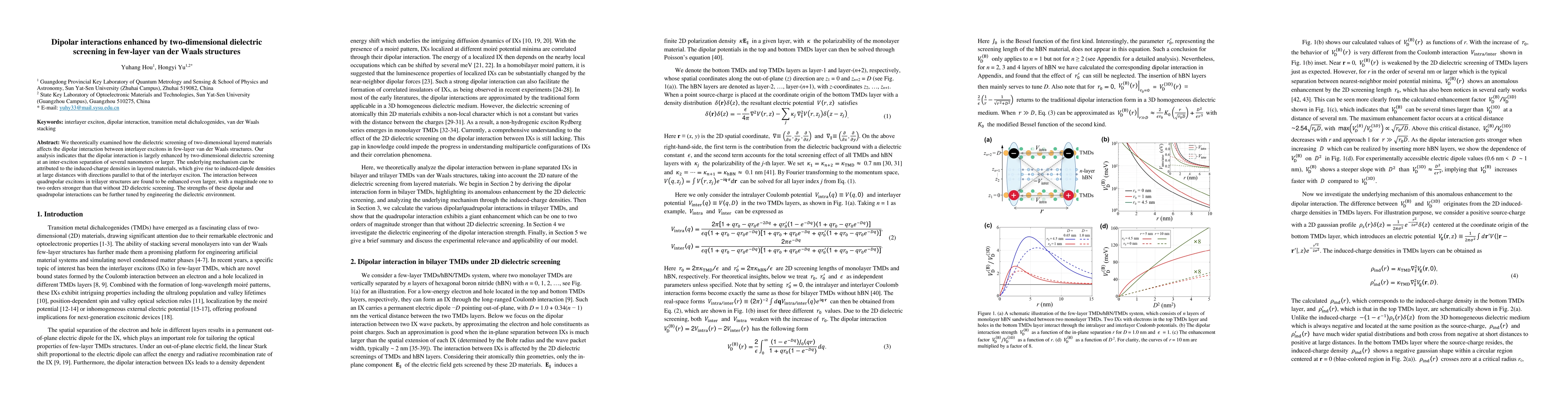 Thumbnail for Dipolar interactions enhanced by two-dimensional dielectric screening in
  few-layer van der Waals structures