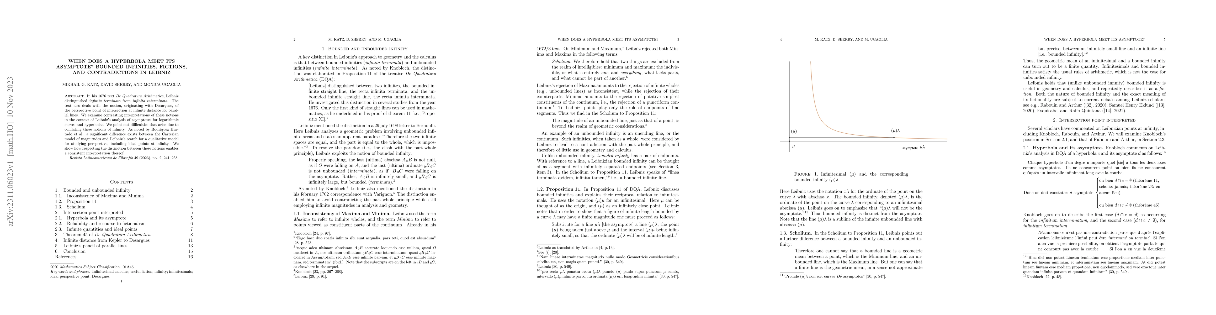 Thumbnail for When does a hyperbola meet its asymptote? Bounded infinities, fictions,
  and contradictions in Leibniz
