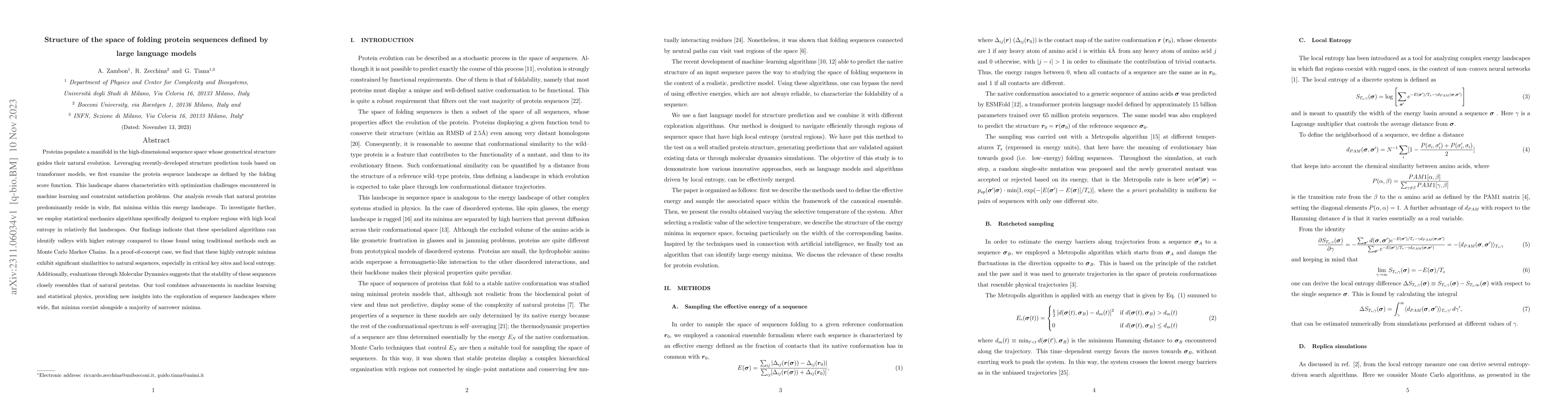 Thumbnail for Structure of the space of folding protein sequences defined by large
  language models