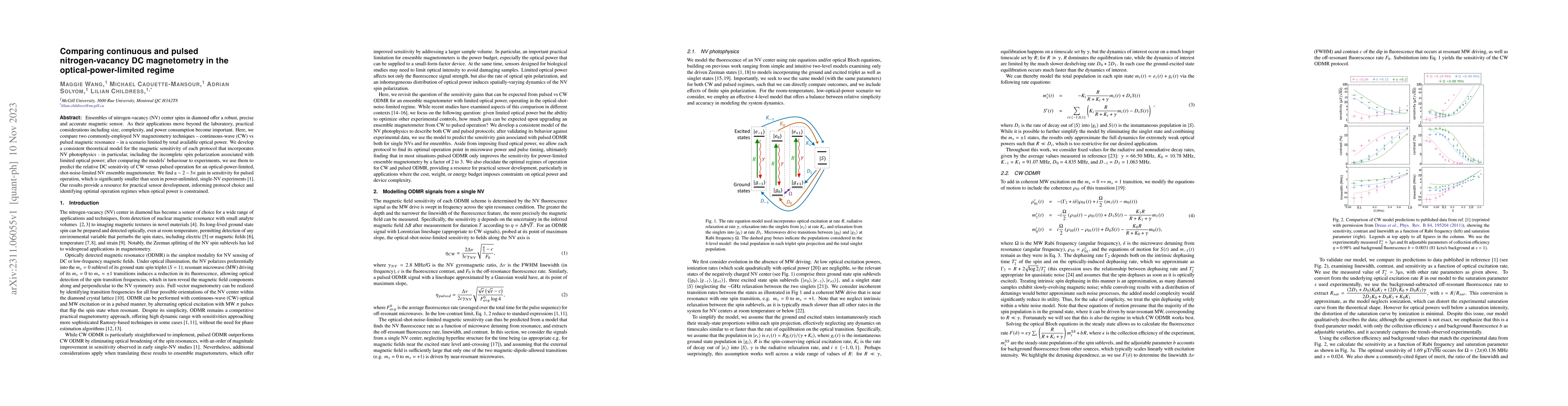 Thumbnail for Comparing continuous and pulsed nitrogen-vacancy DC magnetometry in the
  optical-power-limited regime