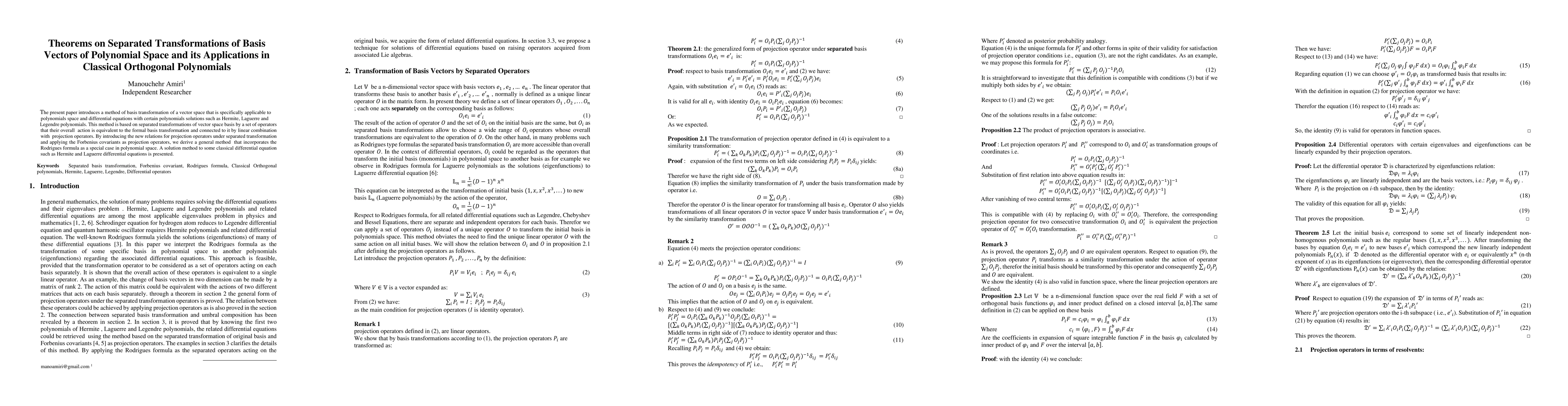 Thumbnail for Theorems on Separated Transformations of Basis Vectors of Polynomial
  Space and its Applications in Classical Orthogonal Polynomials