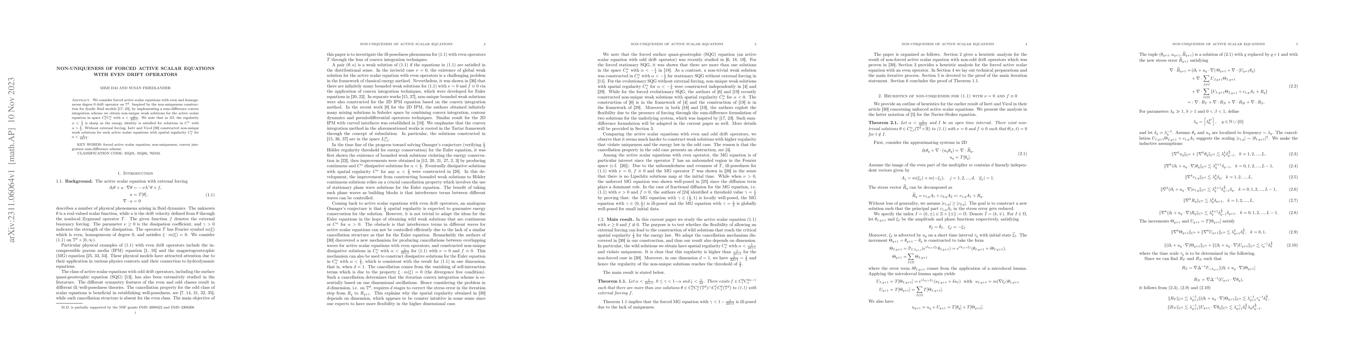 Thumbnail for Non-uniqueness of forced active scalar equations with even drift
  operators