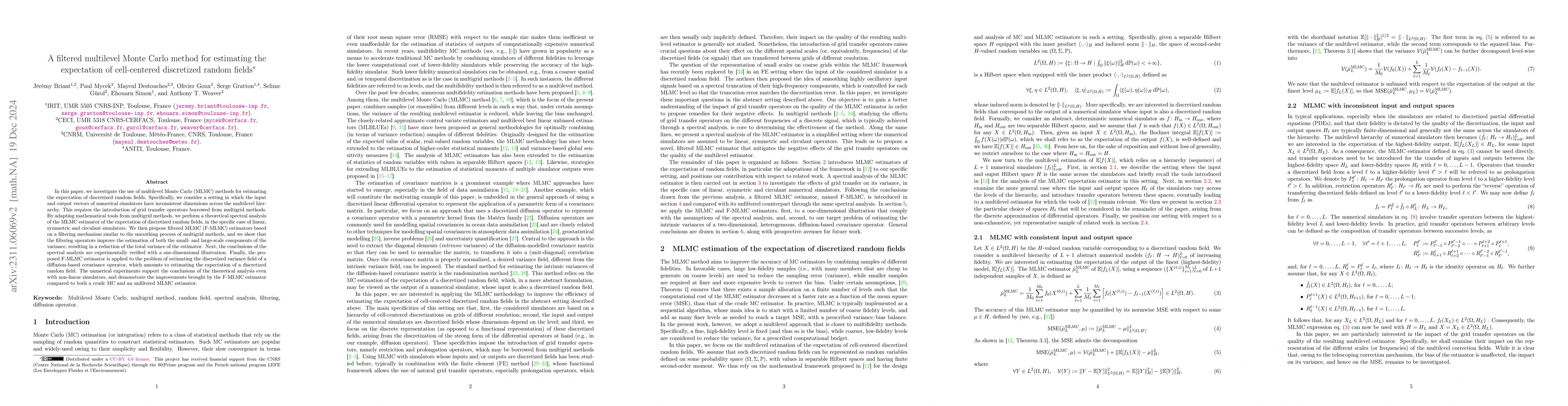 Thumbnail for A filtered multilevel Monte Carlo method for estimating the expectation
  of discretized random fields