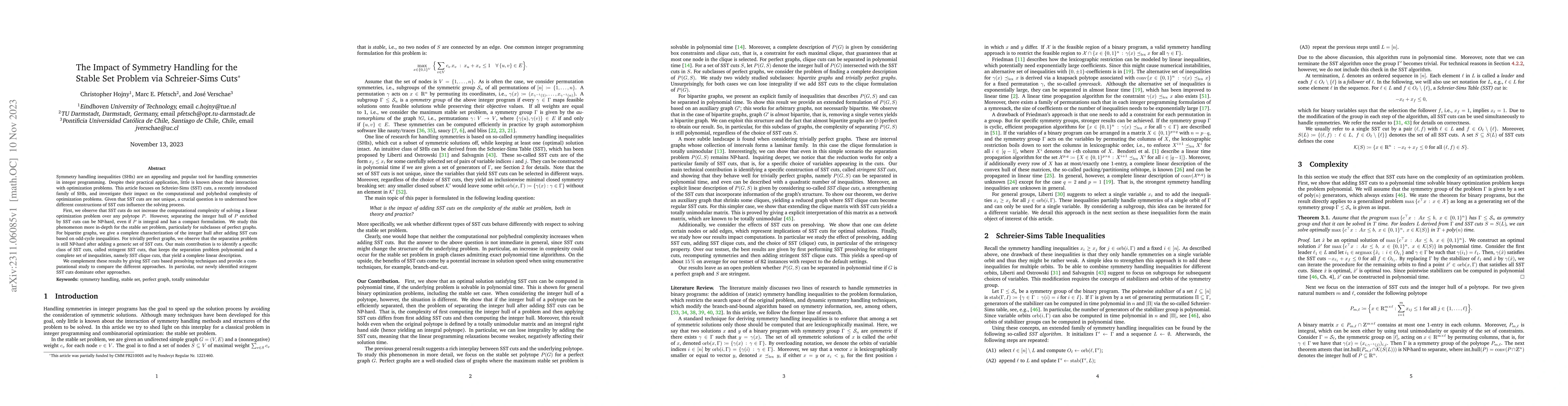 Thumbnail for The Impact of Symmetry Handling for the Stable Set Problem via
  Schreier-Sims Cuts