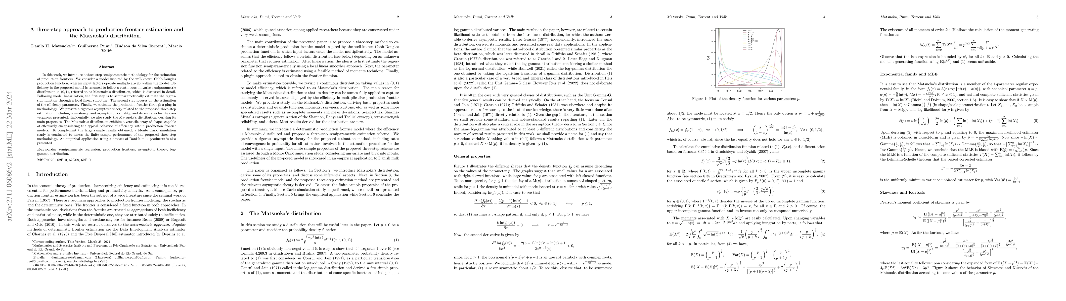 Thumbnail for A three-step approach to production frontier estimation and the
  Matsuoka's distribution