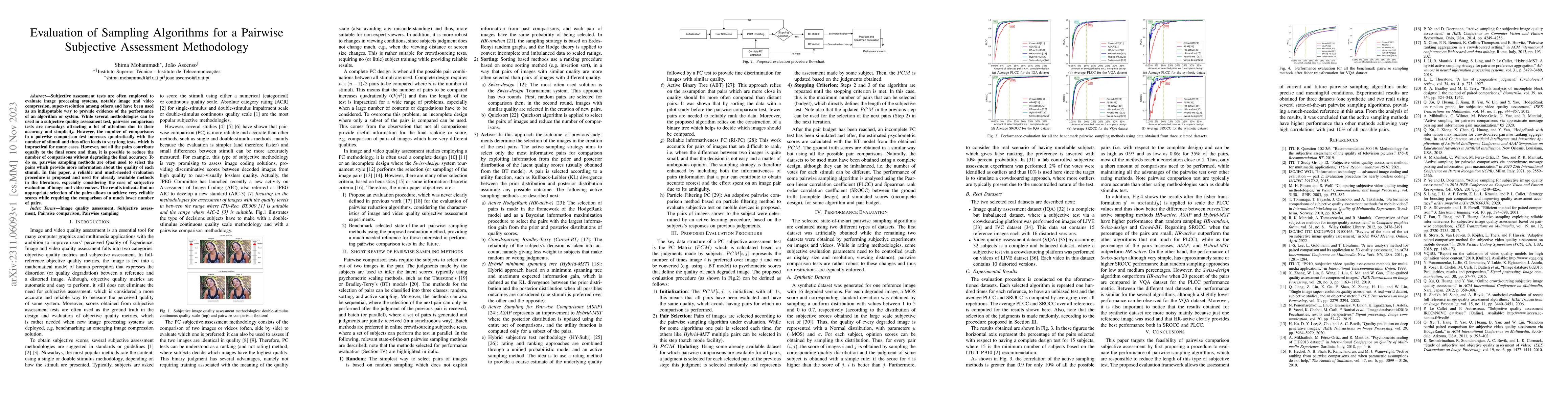 Thumbnail for Evaluation of Sampling Algorithms for a Pairwise Subjective Assessment
  Methodology