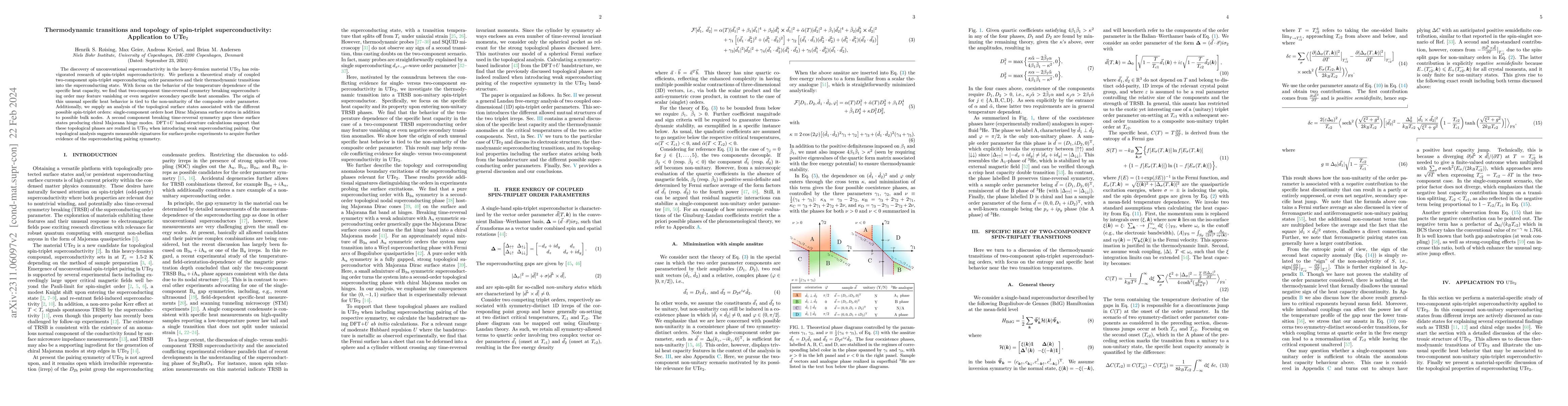 Thumbnail for Thermodynamic transitions and topology of spin-triplet
  superconductivity: Application to UTe$_2$