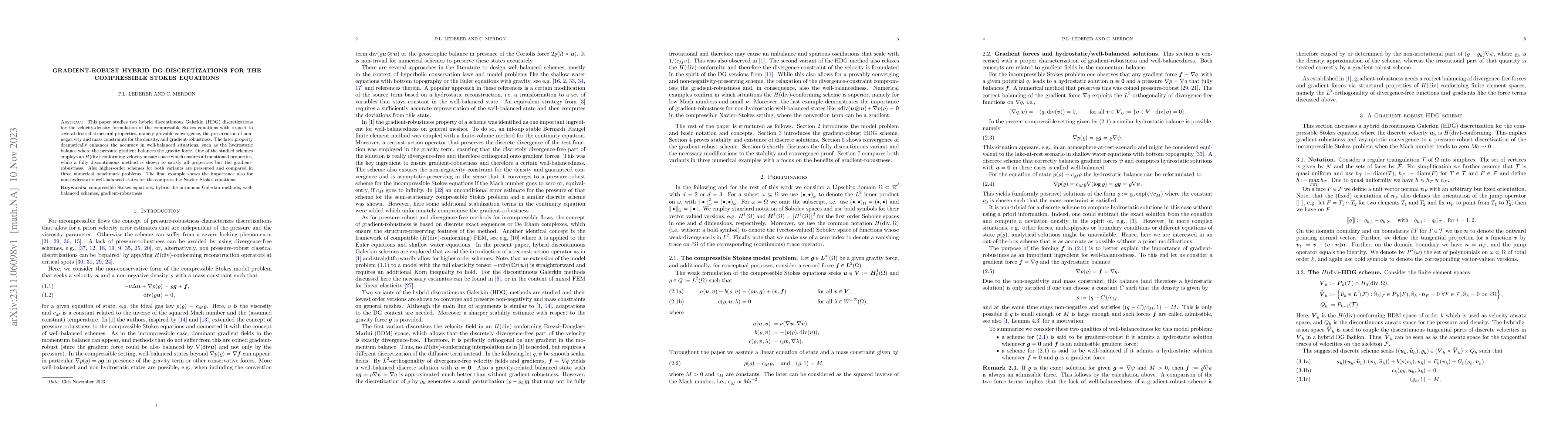 Thumbnail for Gradient-robust hybrid DG discretizations for the compressible Stokes
  equations