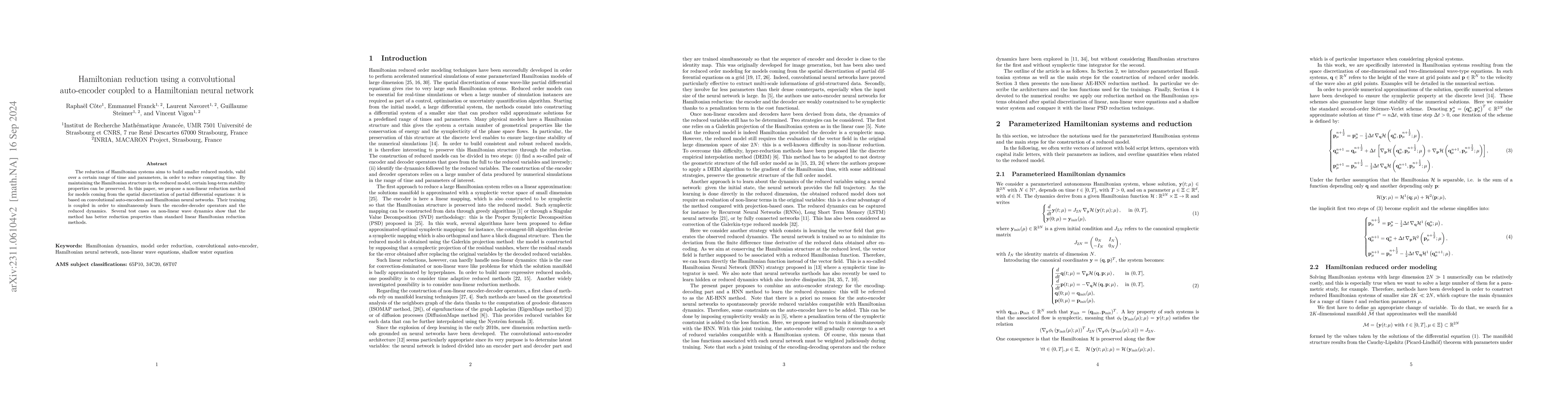 Thumbnail for Hamiltonian reduction using a convolutional auto-encoder coupled to an
  Hamiltonian neural network