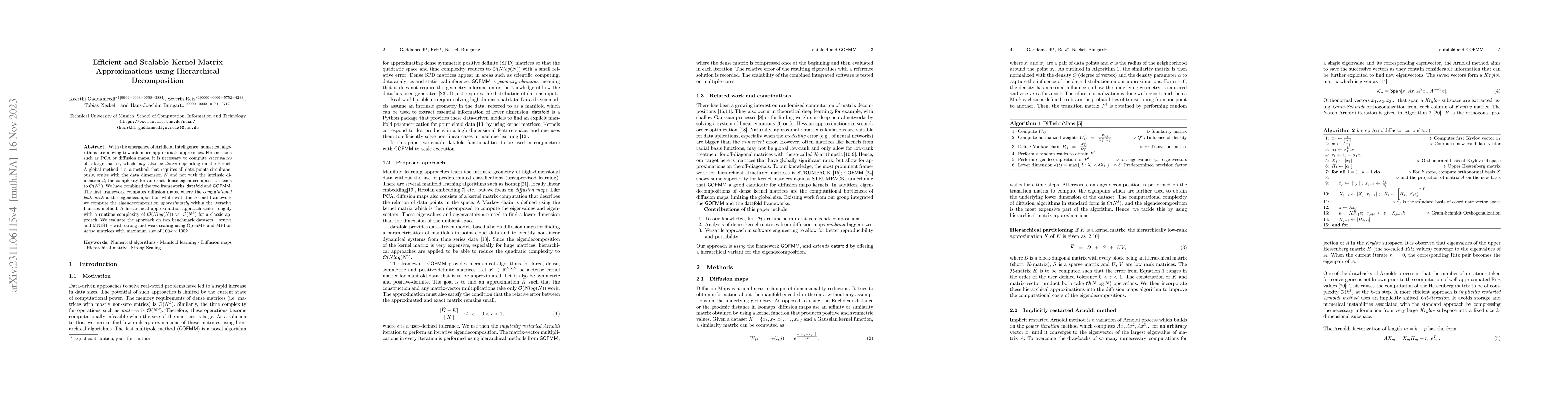 Thumbnail for Efficient and Scalable Kernel Matrix Approximations using Hierarchical
  Decomposition
