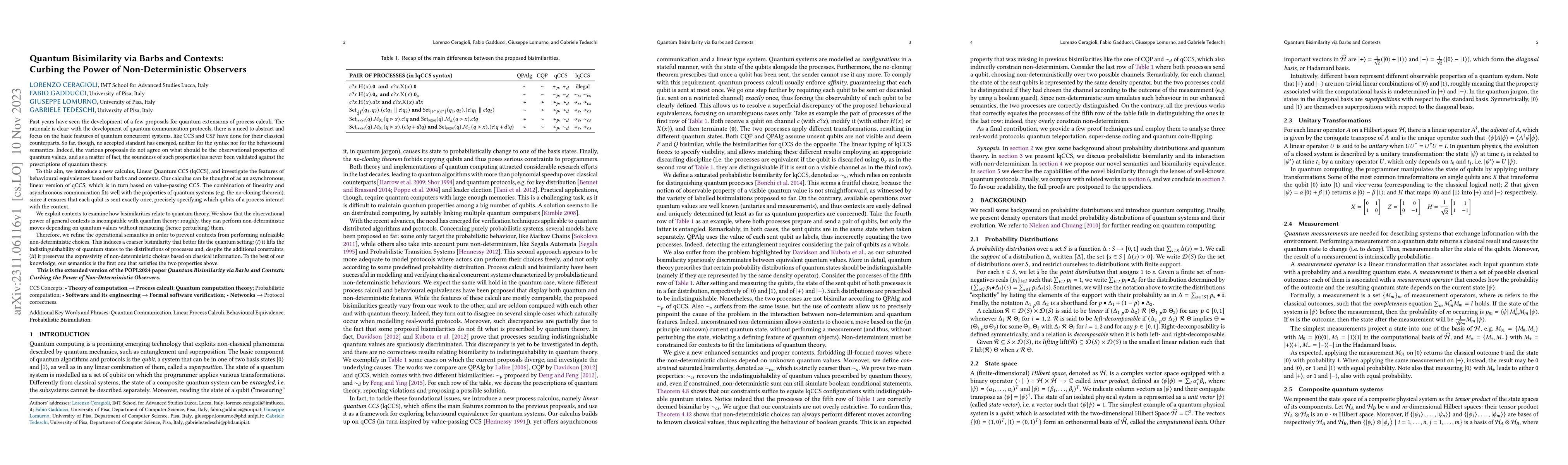 Thumbnail for Quantum Bisimilarity via Barbs and Contexts: Curbing the Power of
  Non-Deterministic Observers