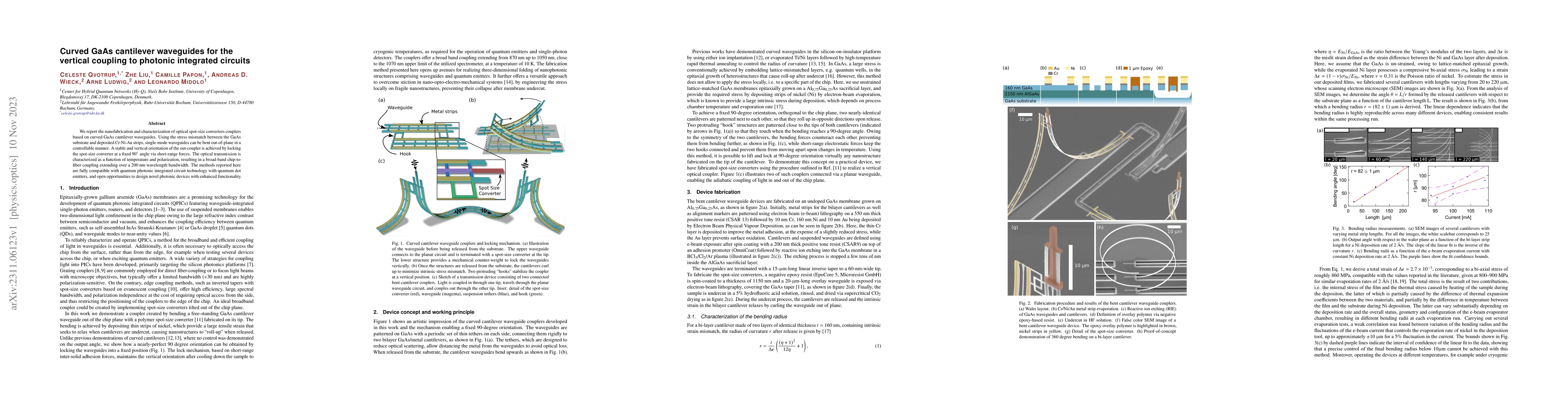 Thumbnail for Curved GaAs cantilever waveguides for the vertical coupling to photonic
  integrated circuits