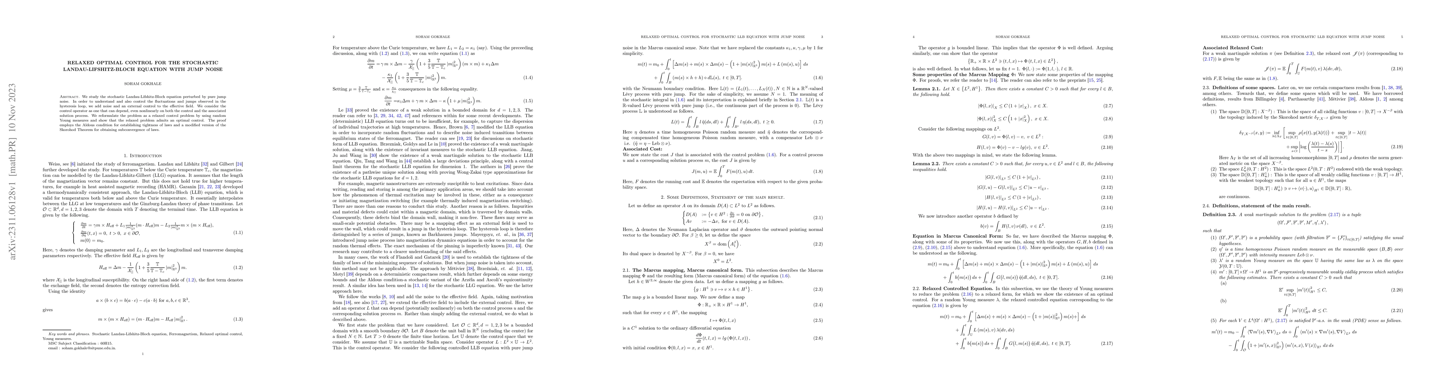 Thumbnail for Relaxed optimal control for the stochastic Landau-Lifshitz-Bloch
  equation with jump noise