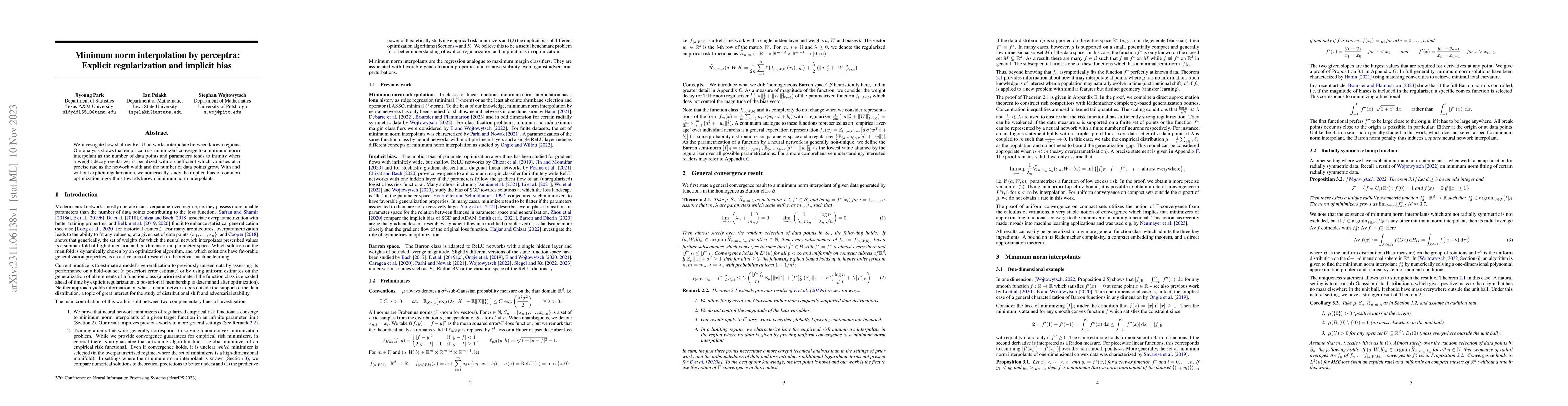 Thumbnail for Minimum norm interpolation by perceptra: Explicit regularization and
  implicit bias