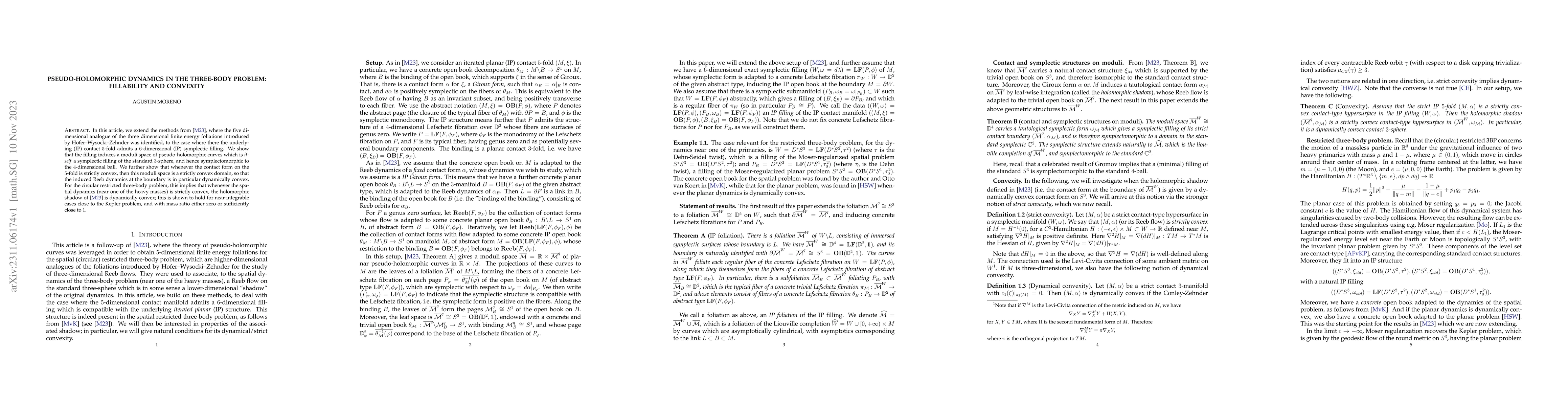 Thumbnail for Pseudo-holomorphic dynamics in the three-body problem: fillability and
  convexity