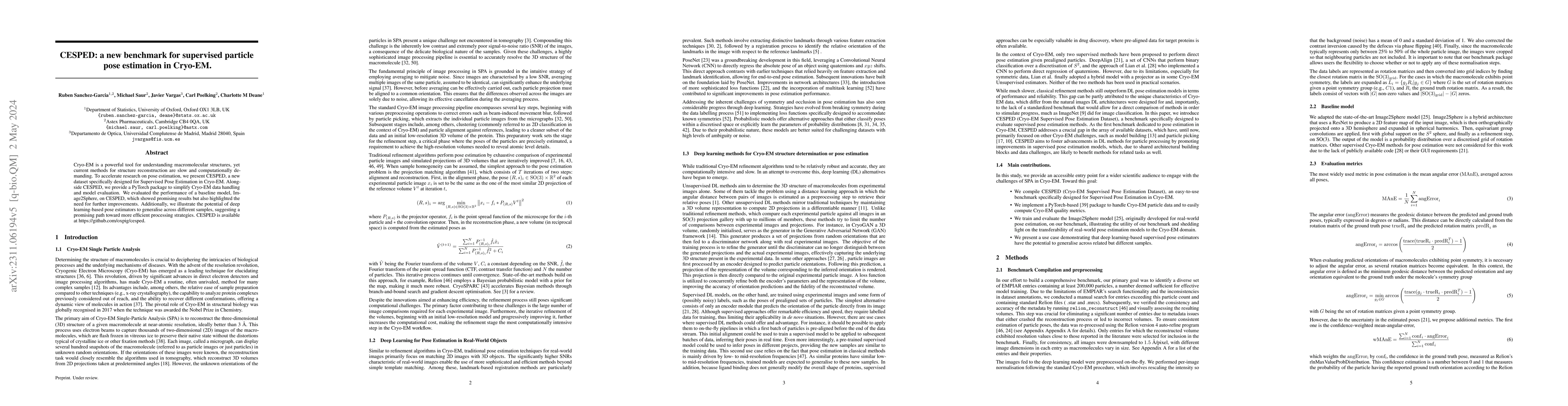 Thumbnail for CESPED: a new benchmark for supervised particle pose estimation in
  Cryo-EM