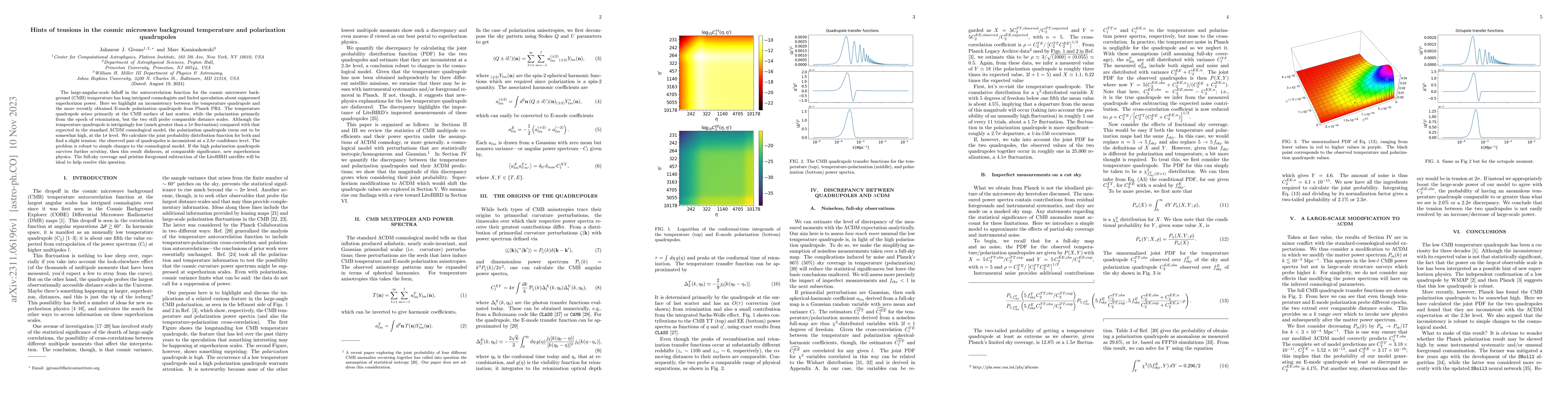 Thumbnail for Hints of tensions in the cosmic microwave background temperature and
  polarization quadrupoles