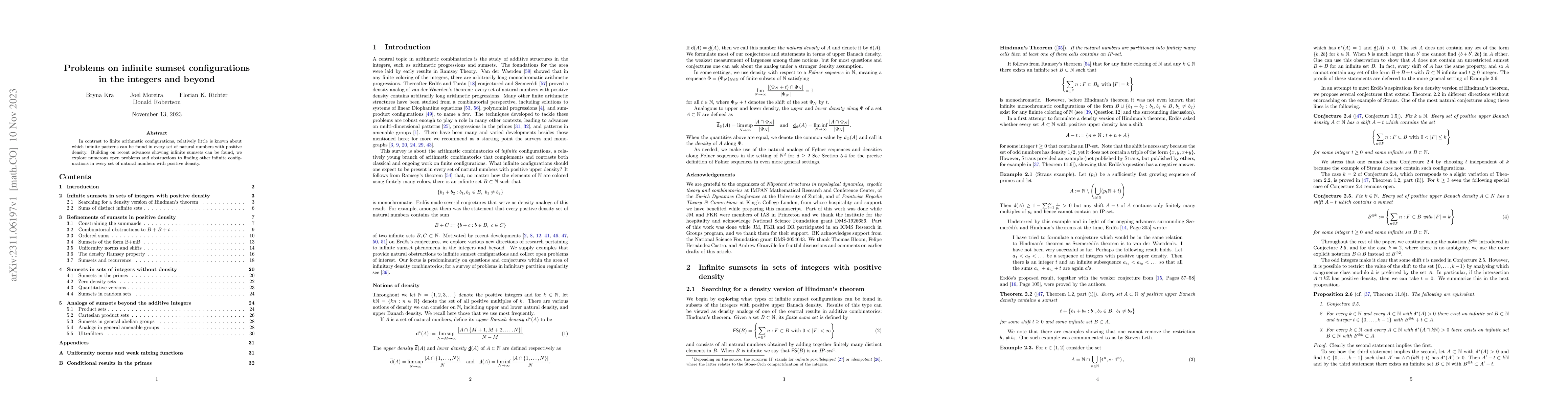 Thumbnail for Problems on infinite sumset configurations in the integers and beyond
