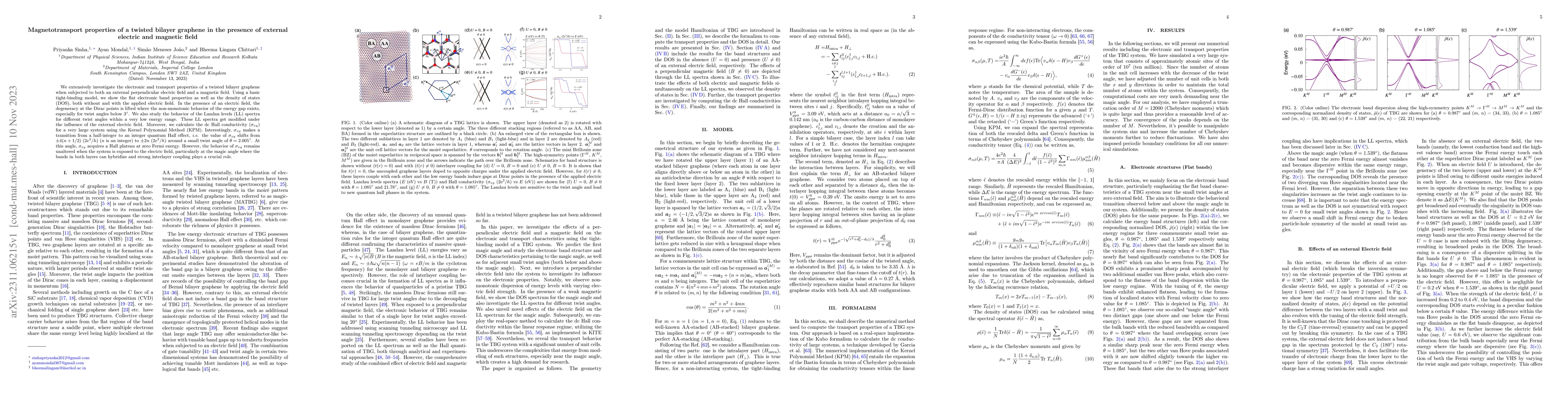Thumbnail for Magnetotransport properties of a twisted bilayer graphene in the
  presence of external electric and magnetic field