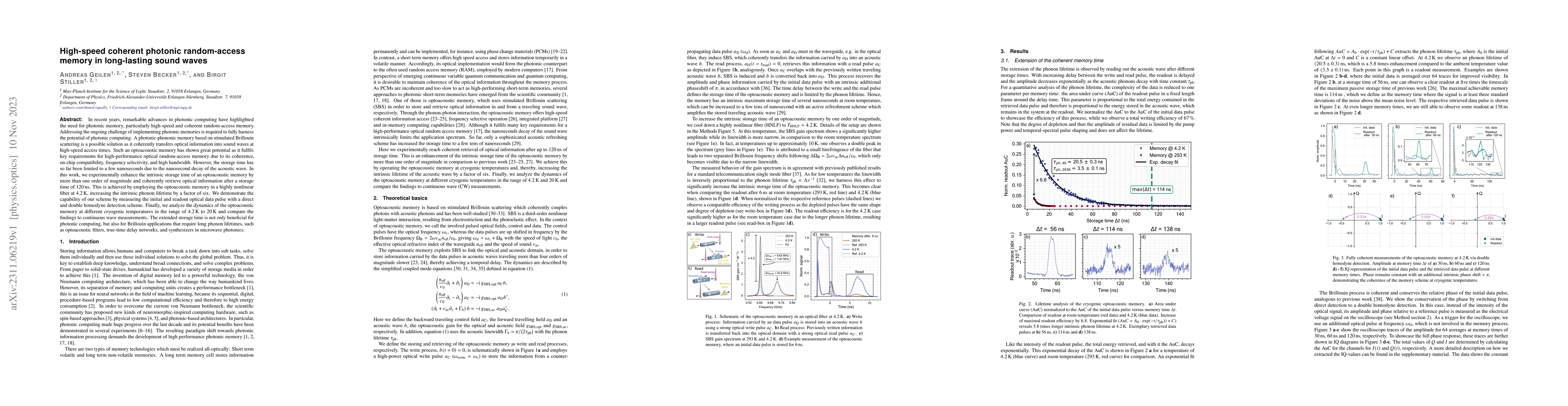 Thumbnail for High-speed coherent photonic random-access memory in long-lasting sound
  waves
