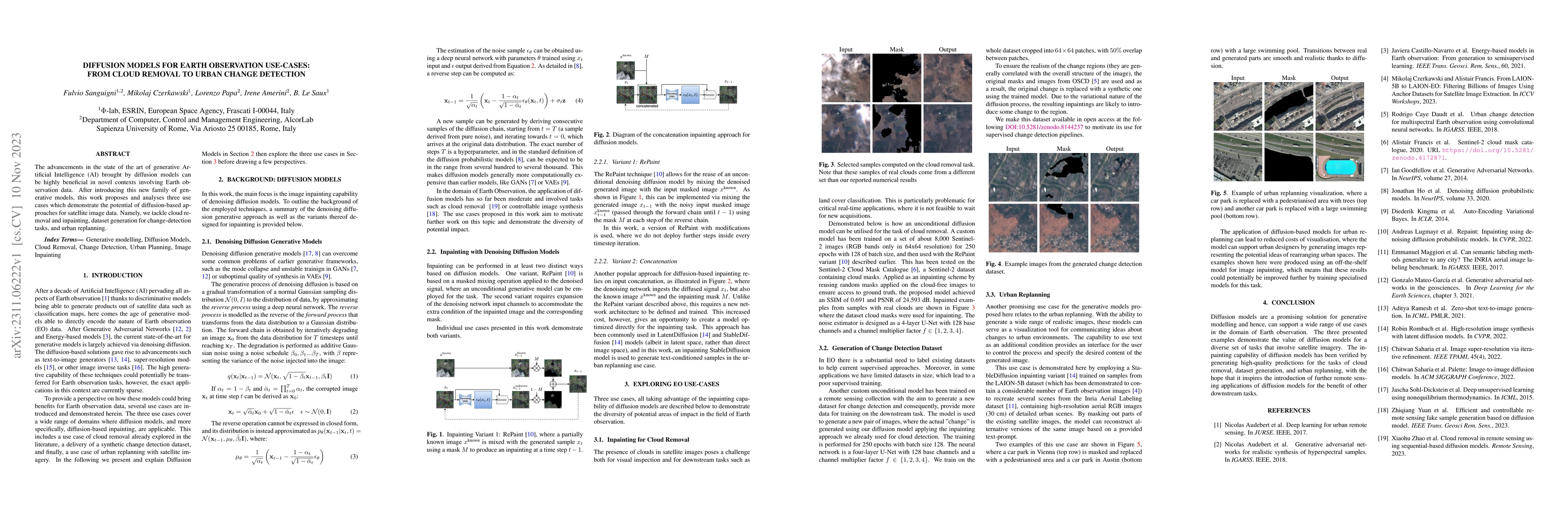 Thumbnail for Diffusion Models for Earth Observation Use-cases: from cloud removal to
  urban change detection
