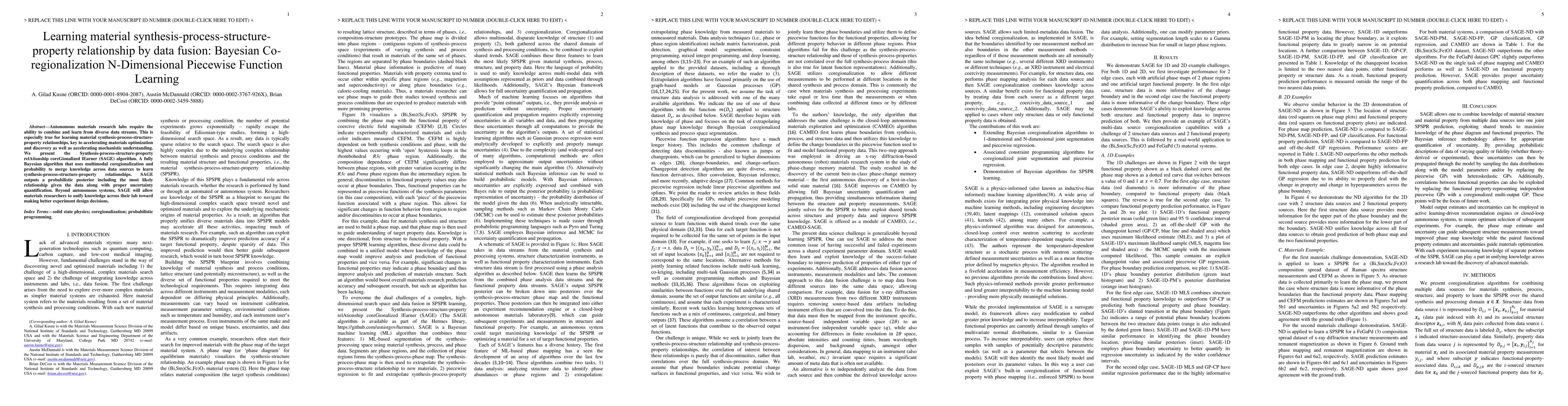 Thumbnail for Learning material synthesis-process-structure-property relationship by
  data fusion: Bayesian Coregionalization N-Dimensional Piecewise Function
  Learning